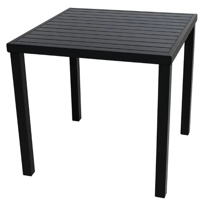 Mesa quadrada com tampo ripado em alumínio preto